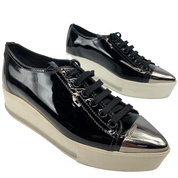 Miu Miu Shoes - Miu Miu Pointed Cap Toe Platform Sneaker Patent Leather Lace Up Women's 37 US 7